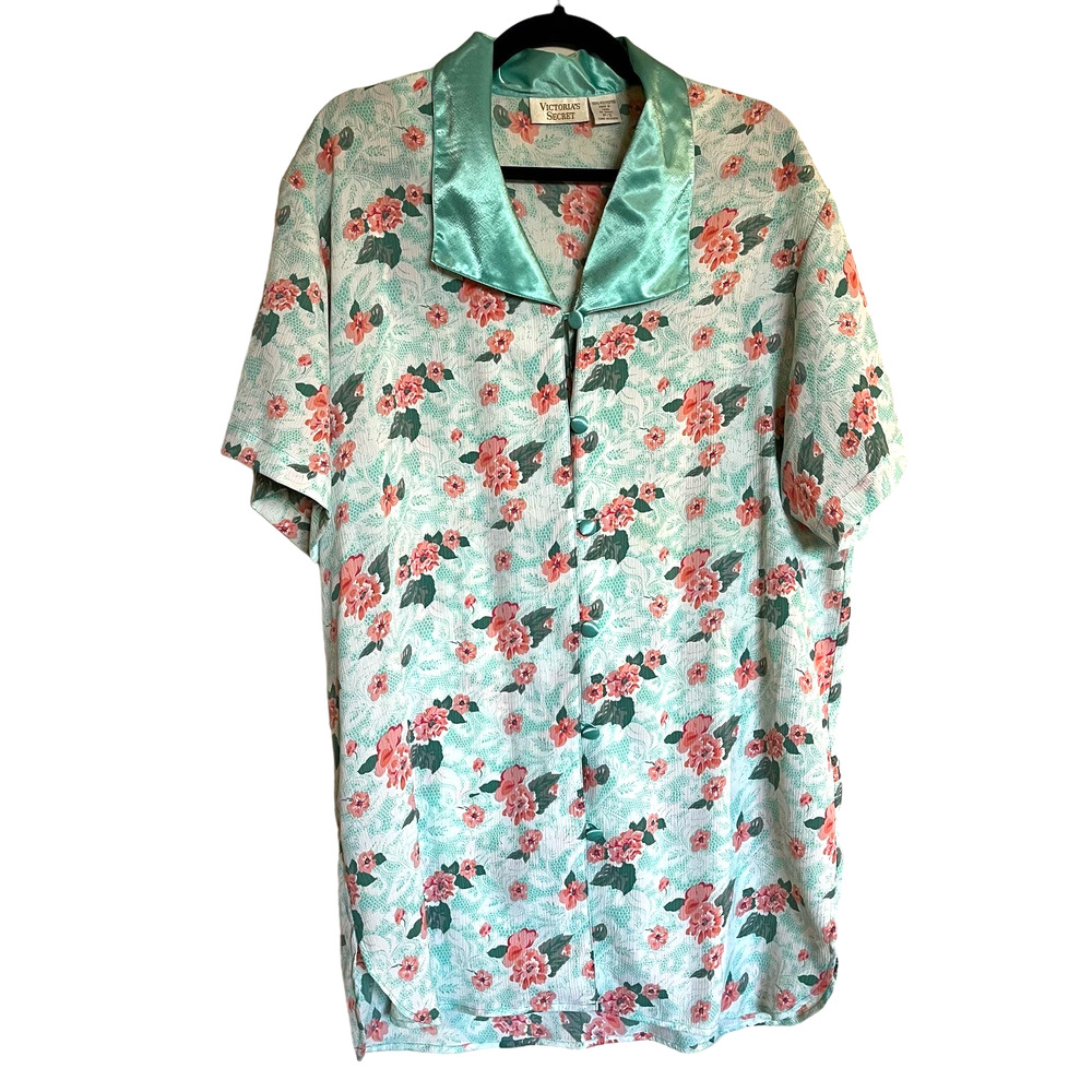 Vintage Victoria's Secret Gold Label Pajama Shirt Robe Button Front Floral Small